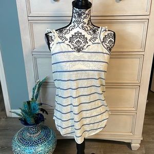 Women’s cute, chaser, blue/cream, ruffle, accent tank, medium